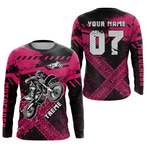 Adult&Kid Custom Pink Motocross Jersey for Men Women Upf30+ Extreme Dirt Bike Shirt| CTP75