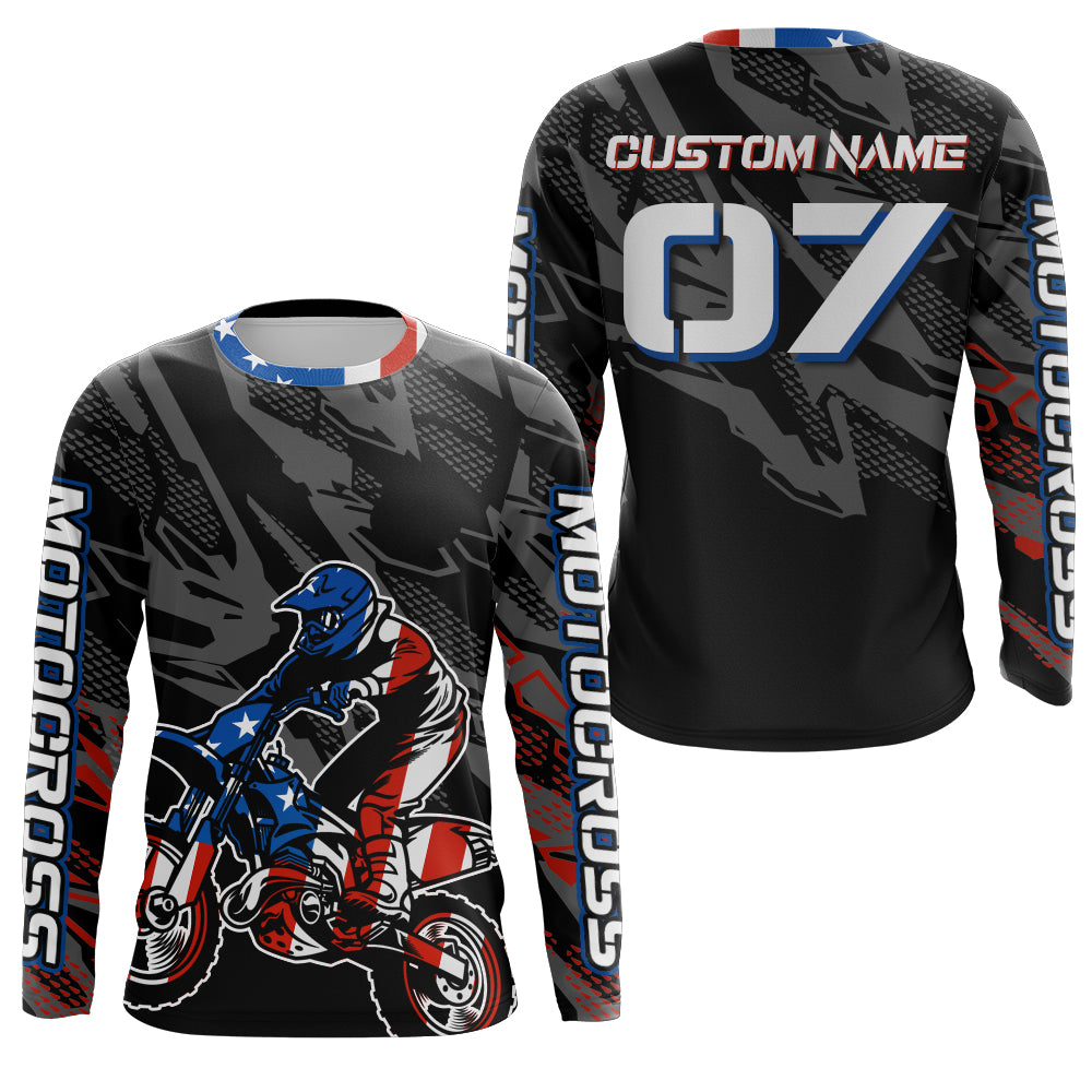 Adult&Kid American Flag Custom Dirt Bike Jersey Motocross Jersey Upf30+ Motocross Shirt| CTP95