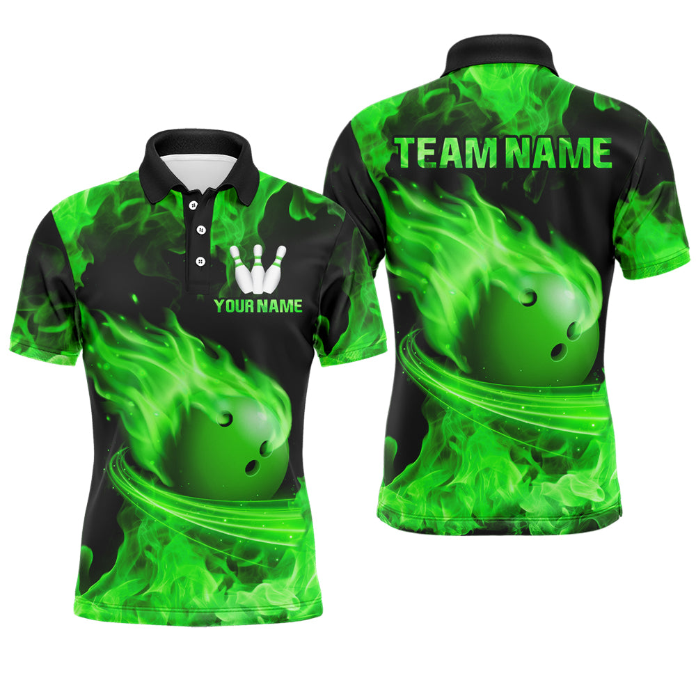Green Flame Bowling Jersey Men And Women Custom Bowling Shirts Unisex Polo Bowling Team Shirt CP07