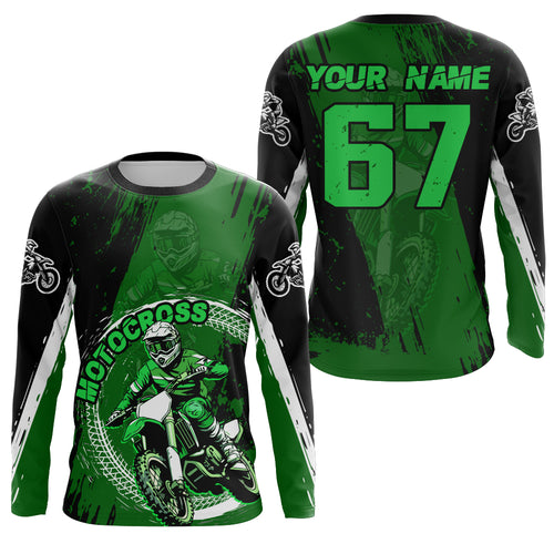 Adult&Kid Green Custom Motocross Jersey Upf30+ Dirt Bike Jersey Mens Women Motocross Shirt| CTP53