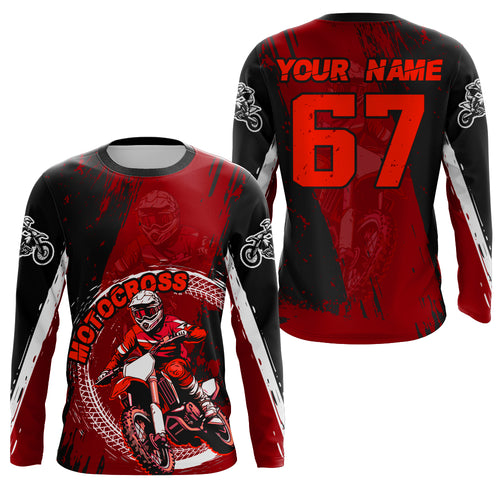 Adult&Kid Red Custom Motocross Jersey Upf30+ Dirt Bike Jersey Mens Women Motocross Shirt| CTP53