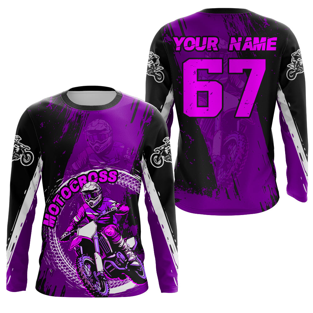 Adult&Kid Purple Custom Motocross Jersey Upf30+ Dirt Bike Jersey Mens Women Motocross Shirt| CTP53
