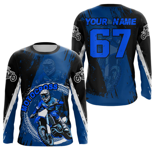 Adult&Kid Blue Custom Motocross Jersey Upf30+ Dirt Bike Jersey Mens Women Motocross Shirt| CTP53