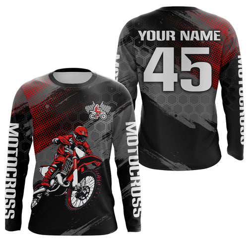 Adult&Kid Custom Red Dirt Bike Jersey Motocross Jersey Upf30+ Motocross Shirt| CTP93