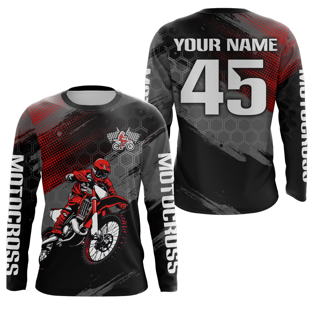Adult&Kid Custom Red Dirt Bike Jersey Motocross Jersey Upf30+ Motocross Shirt| CTP93