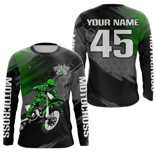Adult&Kid Custom Green Dirt Bike Jersey Motocross Jersey Upf30+ Motocross Shirt| CTP93