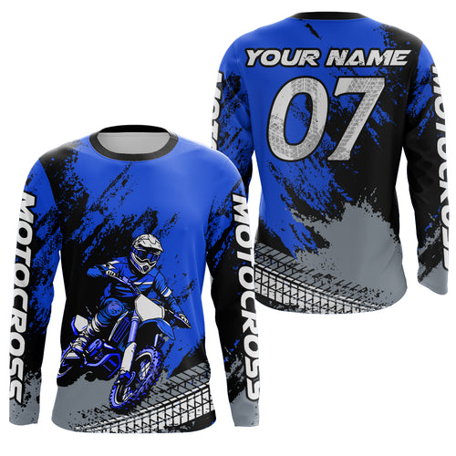 Custom Dirt Bike Jersey Blue Motocross Jersey Upf30+ Mens Women Racing Shirt| CTP30