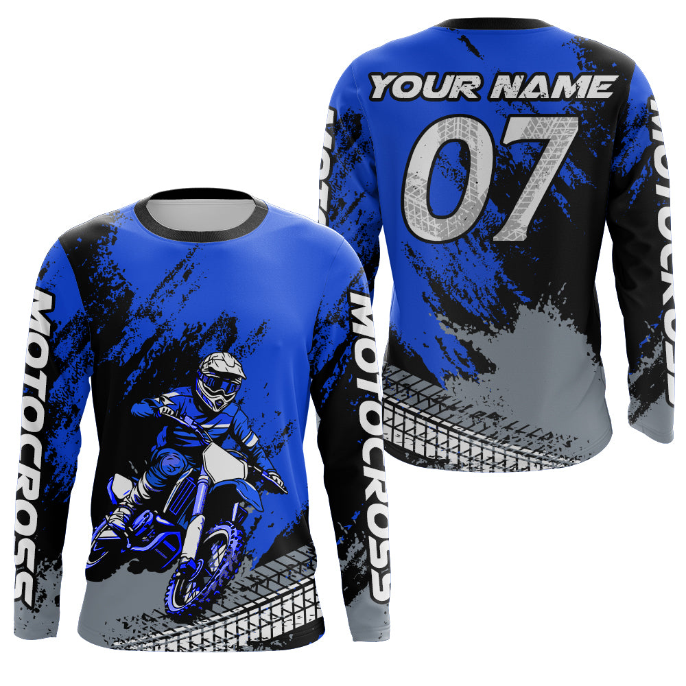 Custom Dirt Bike Jersey Blue Motocross Jersey Upf30+ Mens Women Racing Shirt| CTP30
