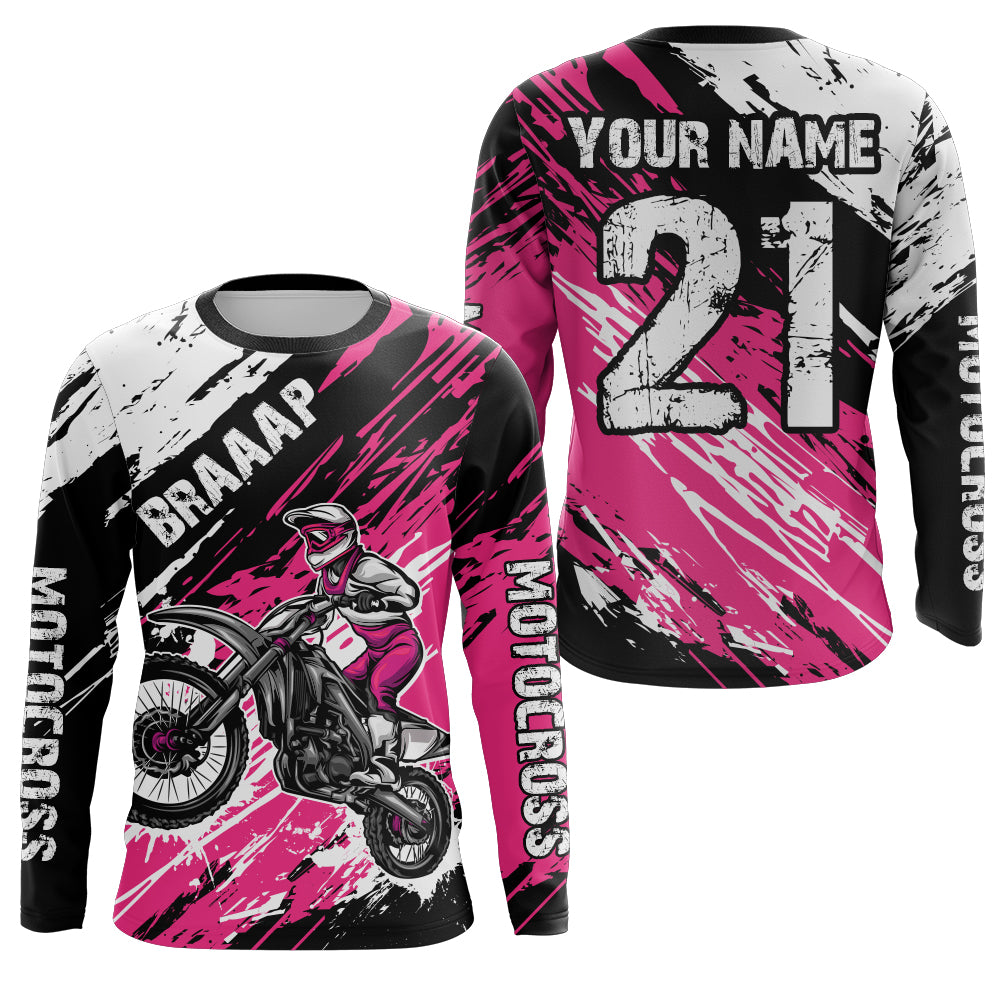 Adult&Kid pink custom dirt bike jersey Motocross jersey mens women braaap motocross shirt| CTP07