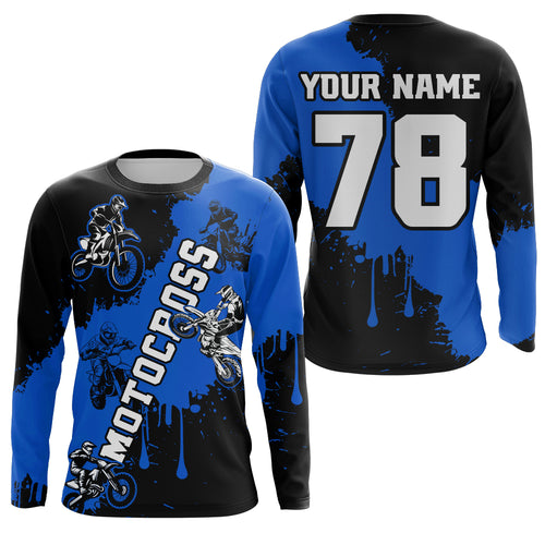 Blue custom dirt bike jersey adult&kid Motocross jersey upf30+ mens women Motocross Shirt| CTP03