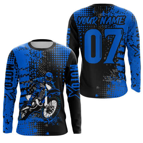 Adult&Kid Blue Custom Dirt Bike Jersey Motocross Jersey Upf30+ Motocross Shirt| CTP73