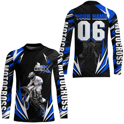 Adult&Kid Custom Blue Motocross Jersey for Men Women Upf30+ Extreme Dirt Bike Shirt| CTP76
