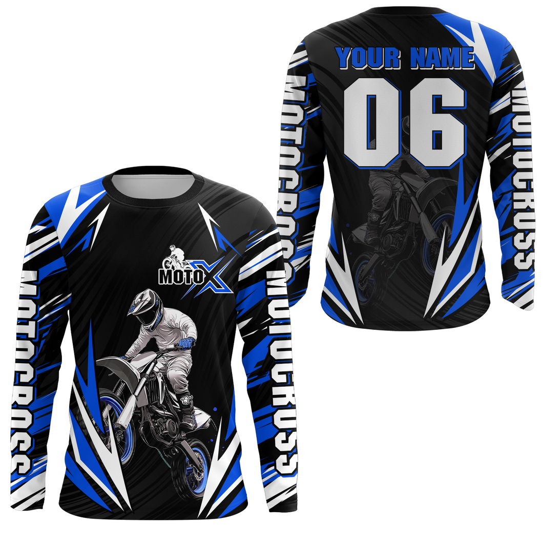 Adult&Kid Custom Blue Motocross Jersey for Men Women Upf30+ Extreme Dirt Bike Shirt| CTP76