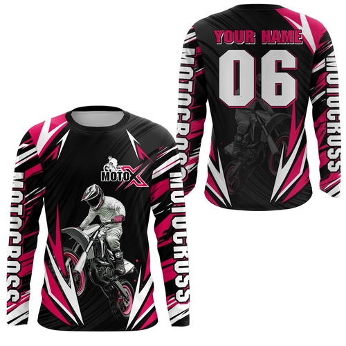 Adult&Kid Custom Pink Motocross Jersey for Men Women Upf30+ Extreme Dirt Bike Shirt| CTP76