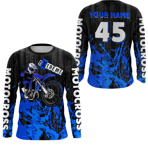 Adult&Kid blue custom Motocross jersey upf30+ dirt bike jersey mens women Motocross Shirt| CTP01