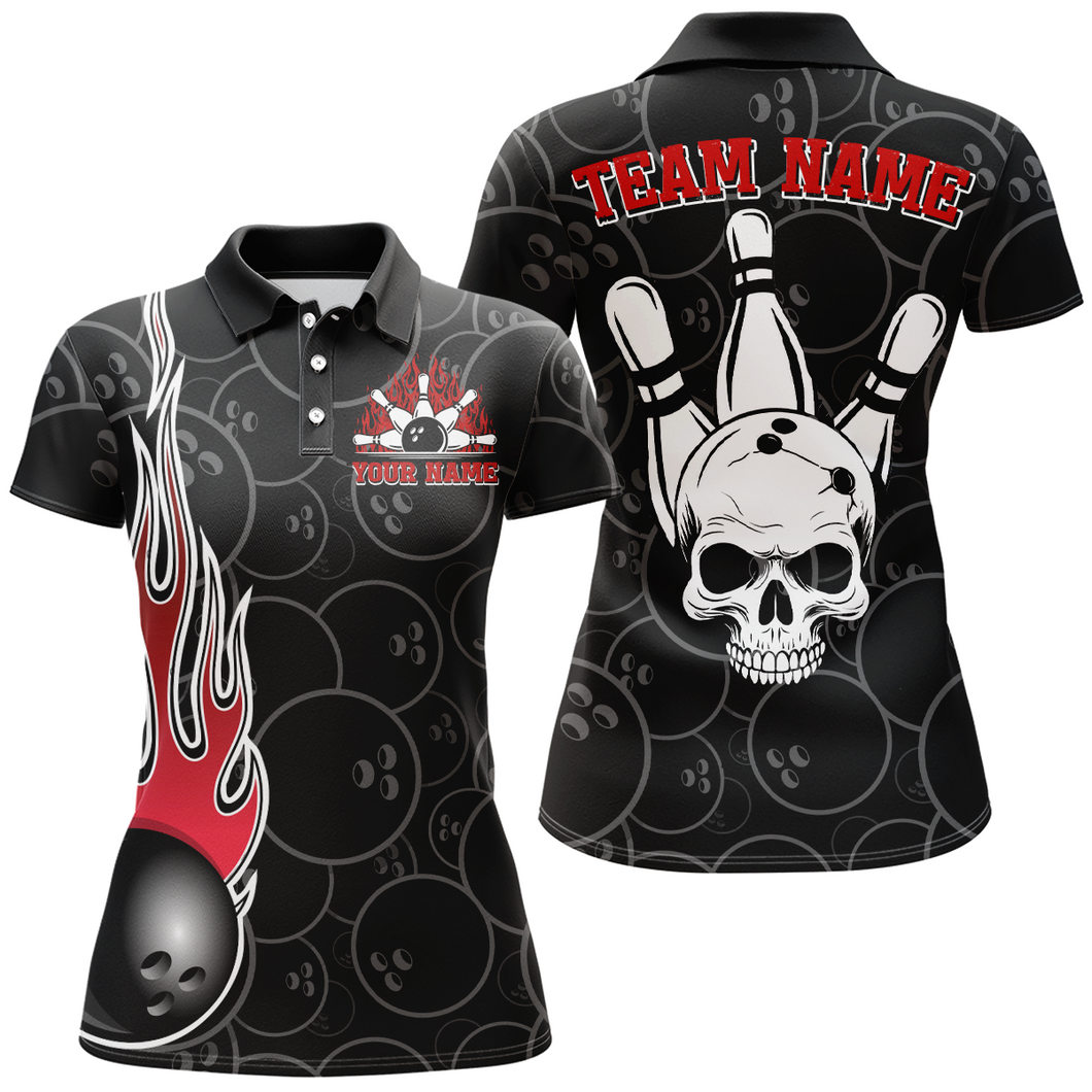 Women Skull Bowling Jersey Custom Bowling Team Shirts Unisex Bowling Women Short Sleeve Polo Shirt CP30