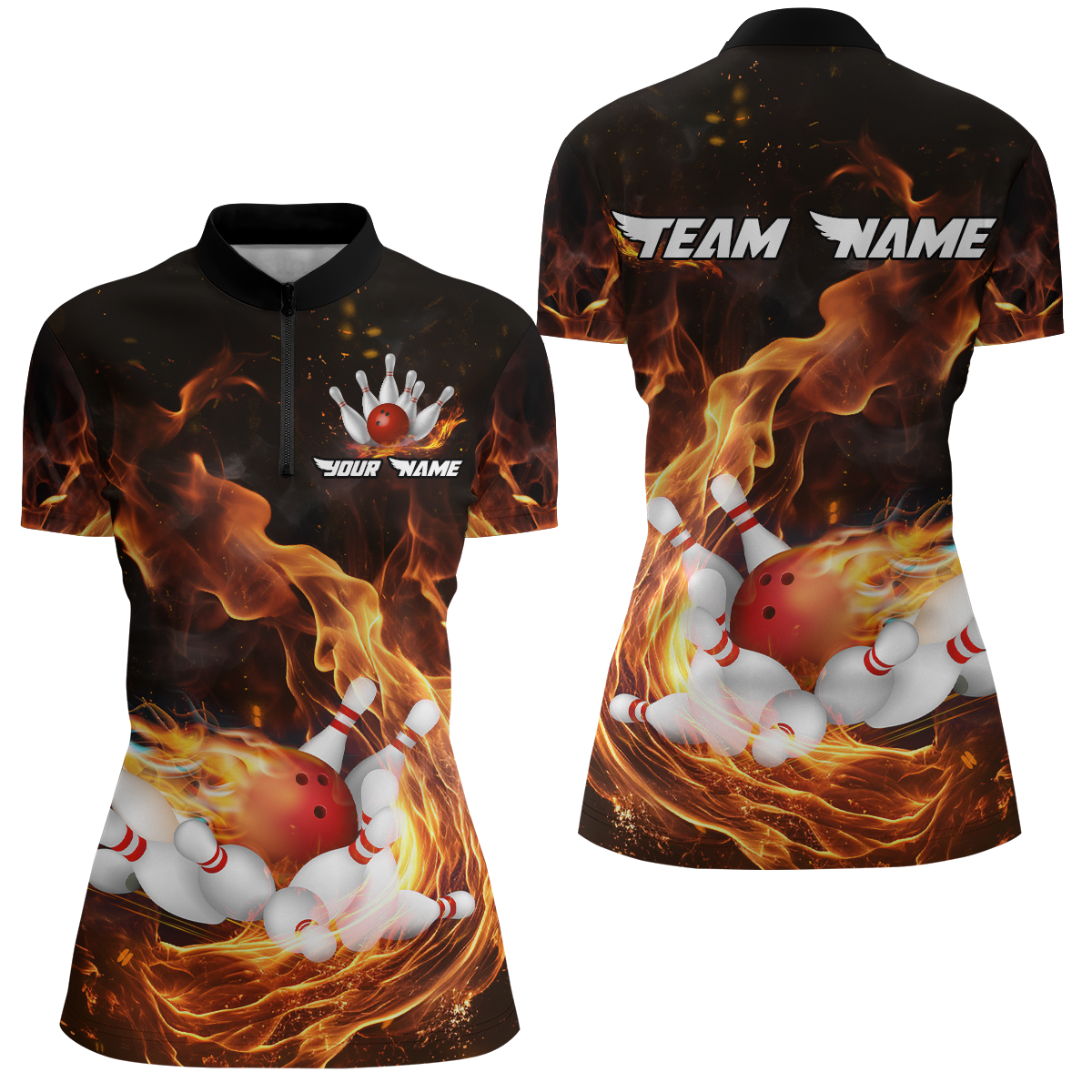 Custom Flame Bowling Jersey For Men Bowling Shirt Team Bowling Quarter-Zip Shirt CP10