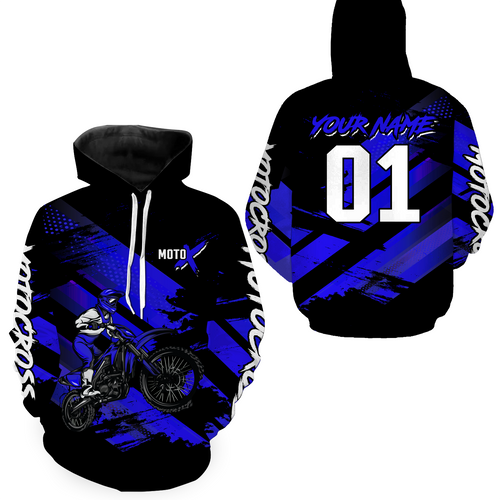 Custom Blue Dirt Bike Sweatshirts for Men Women Motocross Hoodie Youth Motorcycle Hoodie| CTP43