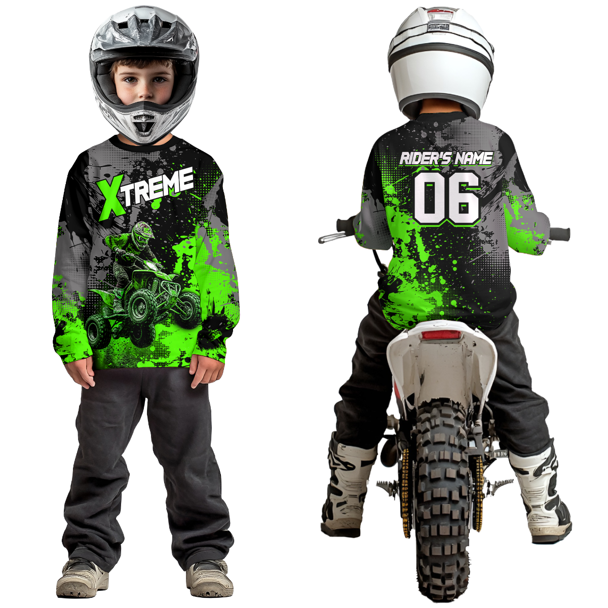 Custom Atv Motocross Shirt Green UPF30+ Extreme Quad Bike Off-Road Jersey Men Kid Mx Riding Shirts NHN010