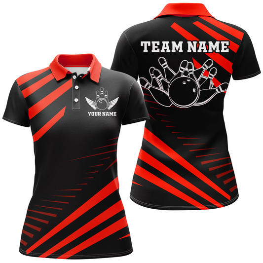Red Bowling Jersey Men And Women Custom Bowling Team Shirts Unisex Bowling Polo Quarter-zip CP26
