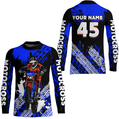 Custom Blue Motocross Jersey for Men Women Upf30+ Dirt Bike Shirt Racing Jersey| CTP102