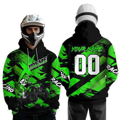 Personalized Atv Motocross Hoodie For Adult&Kid Upf30+ Green Quad Bike Shirt Off-Road Atv Mx Racing NHN012