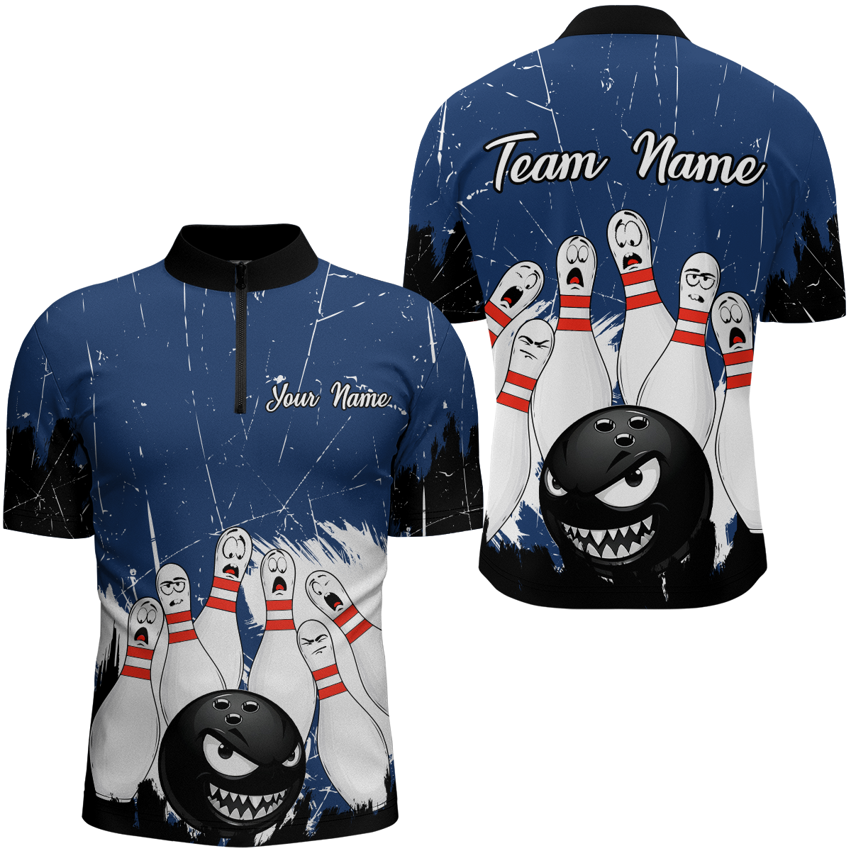 Navy Bowling Jersey Men And Women Custom Funny Bowling Shirts Unisex Polo Bowling Team Shirt CP15