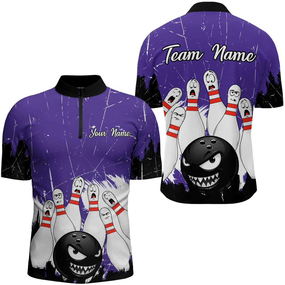 Purple Bowling Jersey Men And Women Custom Funny Bowling Shirts Unisex Polo Bowling Team Shirt CP15