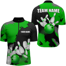 Load image into Gallery viewer, Green Bowling Jersey Men Women Custom Bowling Team Shirts Unisex Bowling Polo Quarter-zip CP27