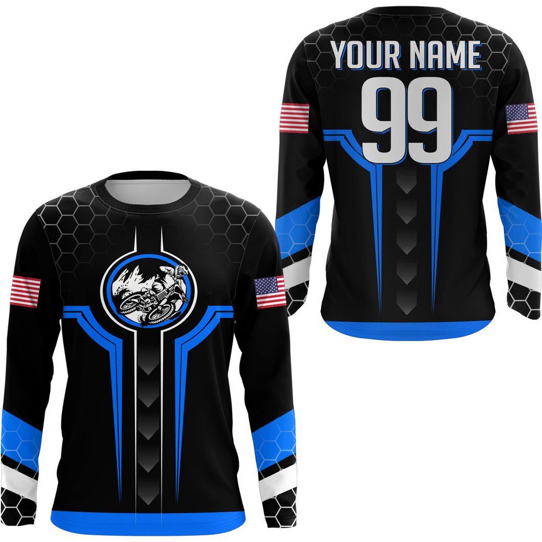 Adult&Kid Blue Custom Dirt Bike Jersey Motocross Jersey Upf30+ Motocross Shirt| CTP78