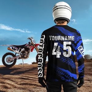 Custom Blue Motocross Jersey Racing Shirts UPF30+ Dirt Bike Jersey Kid Men Women DNT09