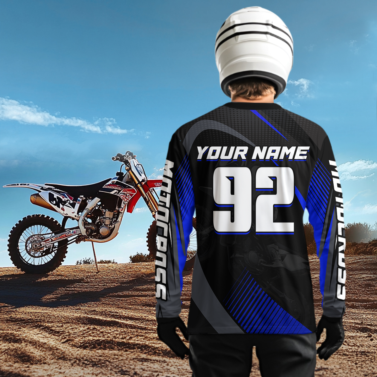 Custom Blue Motocross Shirts Racing Jersey UPF30+ Dirt Bike Jersey Kid Men Women DNT07