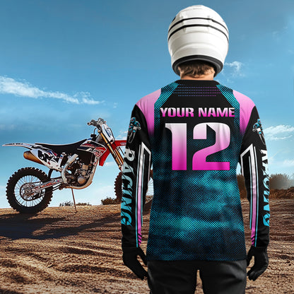 Turquoise Motocross Racing Jersey UPF30+ MX Racing Dirt Bike Jersey Kid Men Women DNT04