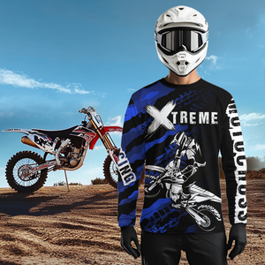 Custom Blue Motocross Jersey Racing Shirts UPF30+ Dirt Bike Jersey Kid Men Women DNT09