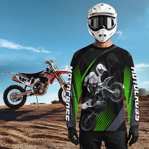 Custom Green Motocross Shirts Racing Jersey UPF30+ Dirt Bike Jersey Kid Men Women DNT07
