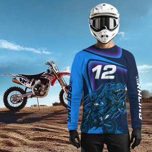 Dinosaur Motocross Jersey Custom Blue Dirt Bike Jersey for Women Men Kid Upf30+ XM366