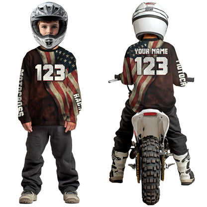 Custom Youth US Flag Dirt Bike Jersey Off-Road Shirt Motocross Jersey UPF30+ Kid Men Women DNT71