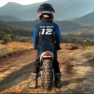 Custom Blue Motocross Racing Jersey Dirt Bike Off-road Riding Jersey Men Kid Women XM356