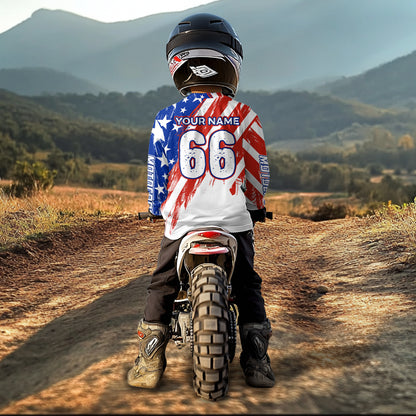 Custom American Flag Motocross Jersey Dirt Bike Racing Shirts for Men Kid Women XM349