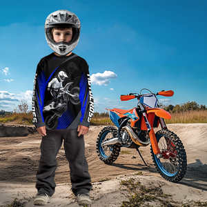 Custom Blue Motocross Shirts Racing Jersey UPF30+ Dirt Bike Jersey Kid Men Women DNT07