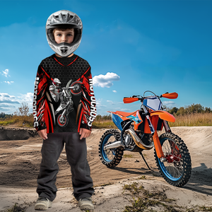 Custom Red Motocross Shirts Racing Jersey UPF30+ Dirt Bike Jersey Kid Men Women DNT08