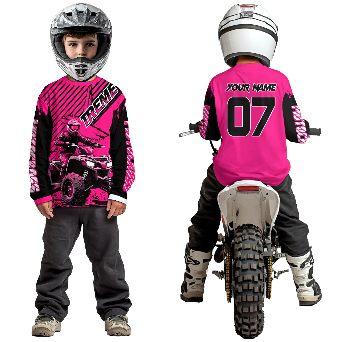 Pink ATV Racing Jersey Upf30+ Custom Motocross Jersey Men Women Extreme Riding Shirt for Kids MHT200