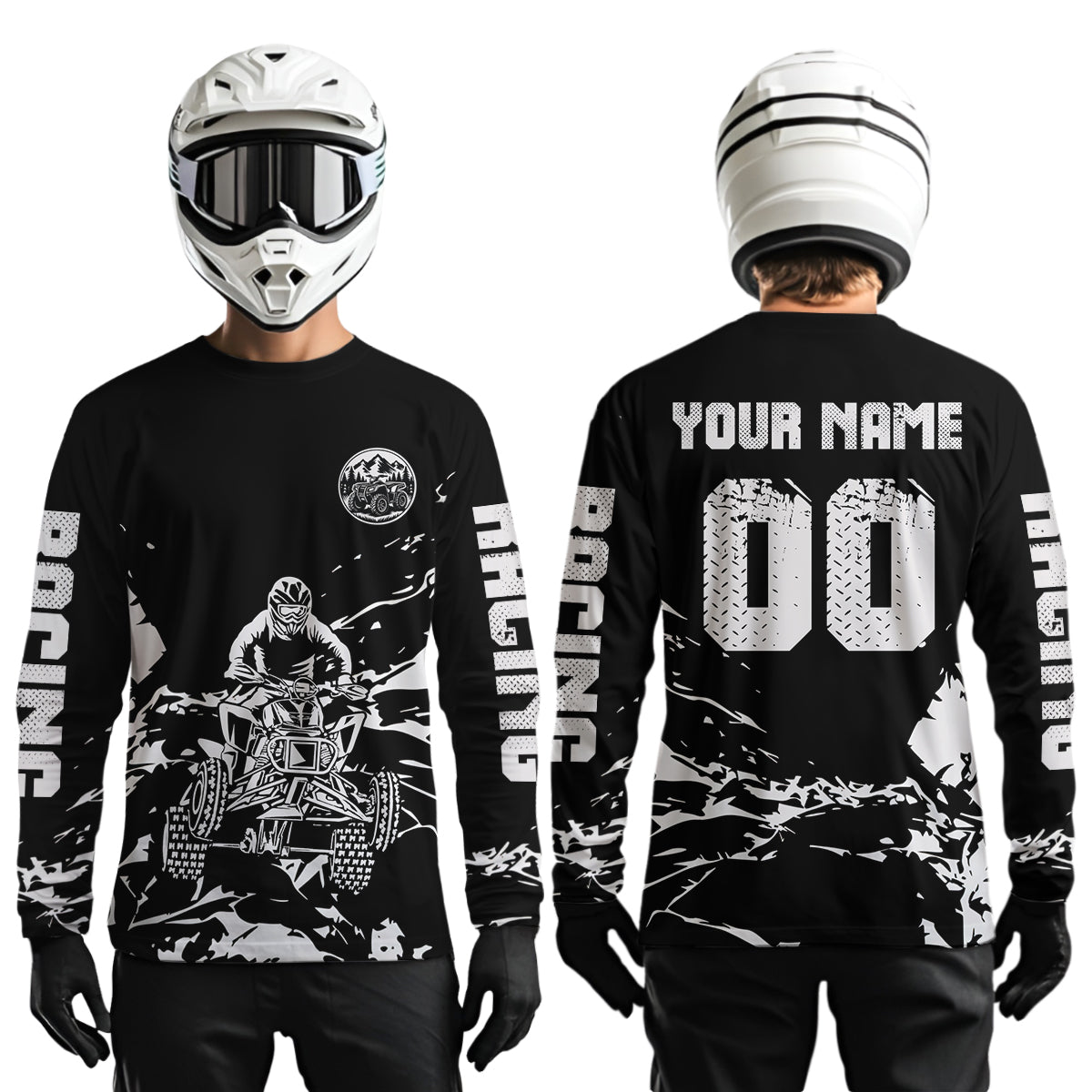 Custom Black & White Quad Bike Jersey Upf30+ Motocross Shirt for Men Women Youth ATV Extreme Off-Road MHT202