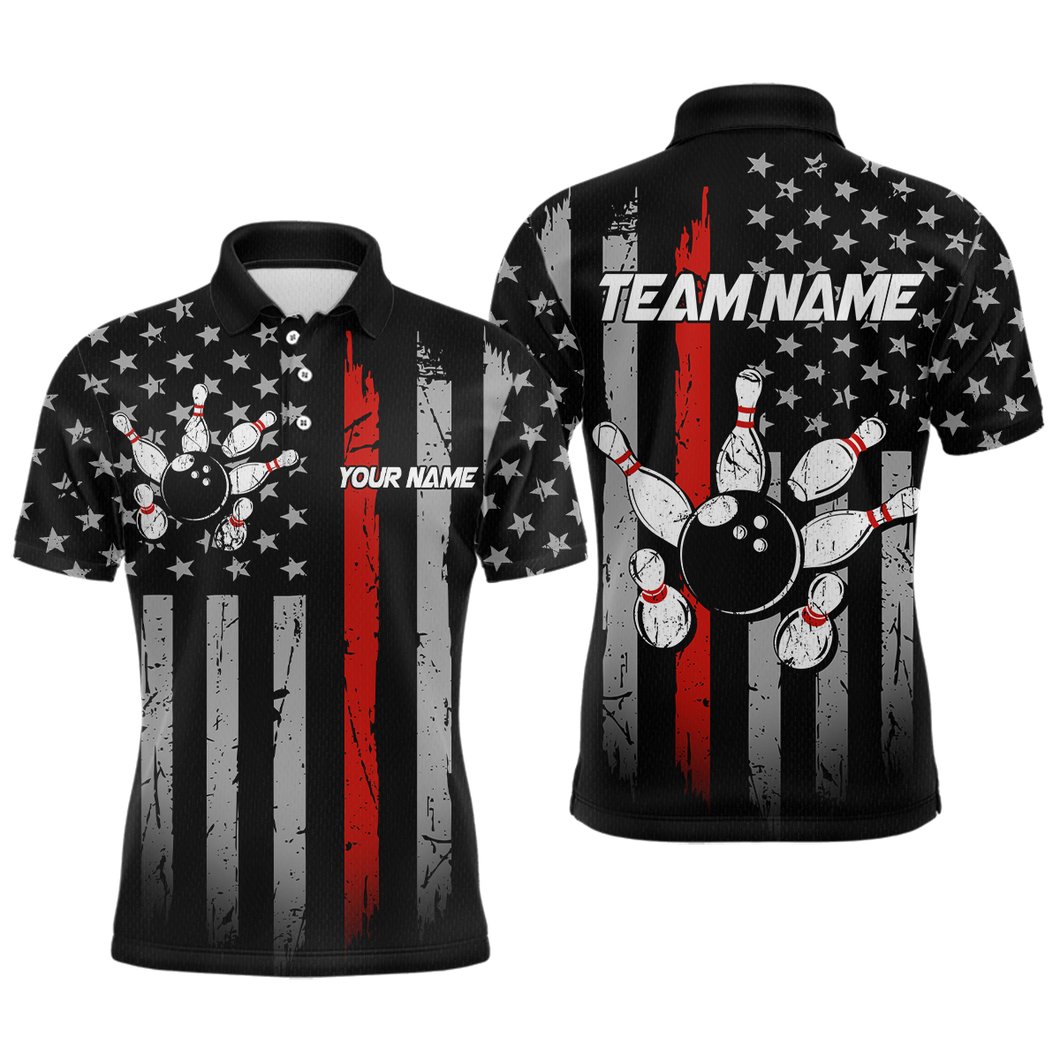 US Red Flag Bowling Shirt for Men Custom Name Polo & Quarter-Zip Bowling Jersey Bowling Team Shirt HNT23