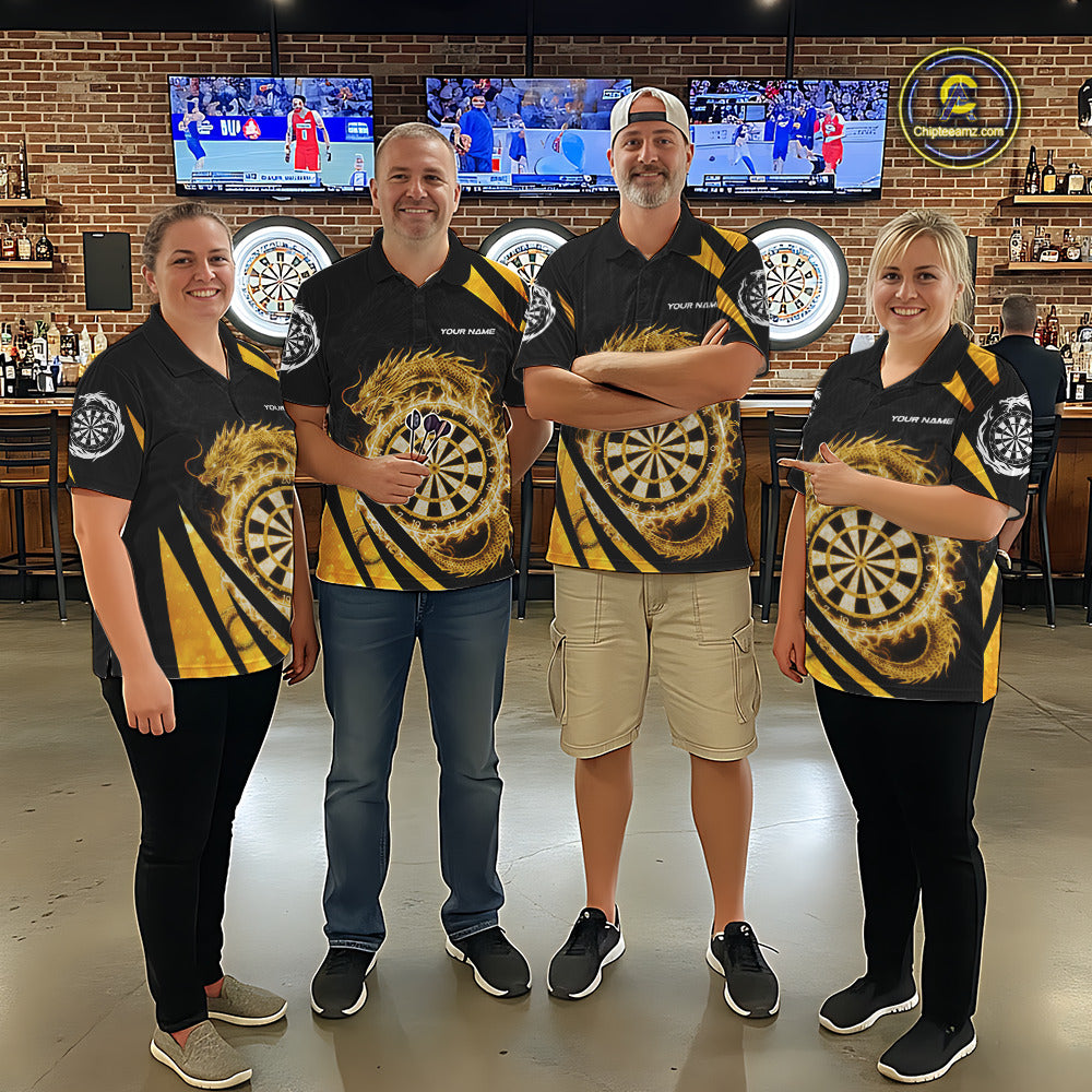 Gold Flames Dragon Dartboard Men Darts Quarter-Zip Shirt Custom Dragon Team Dart League Shirt NYN2068