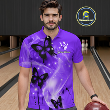 Load image into Gallery viewer, Custom Purple Butterflies Bowling Shirts for Men Women Team MBL120