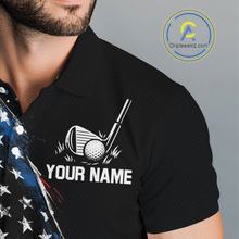 Load image into Gallery viewer, Black American Flag Golf Clubs Mens Golf polo shirts custom team name patriotic golf outfit for men NQS9871