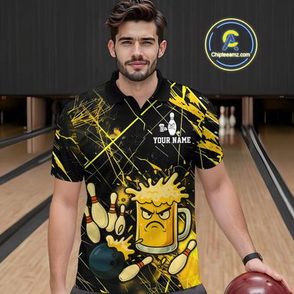 Custom Yellow Funny Beer Bowling Shirt Team Bowling League Jersey for Men Bowling Outfit QZT767