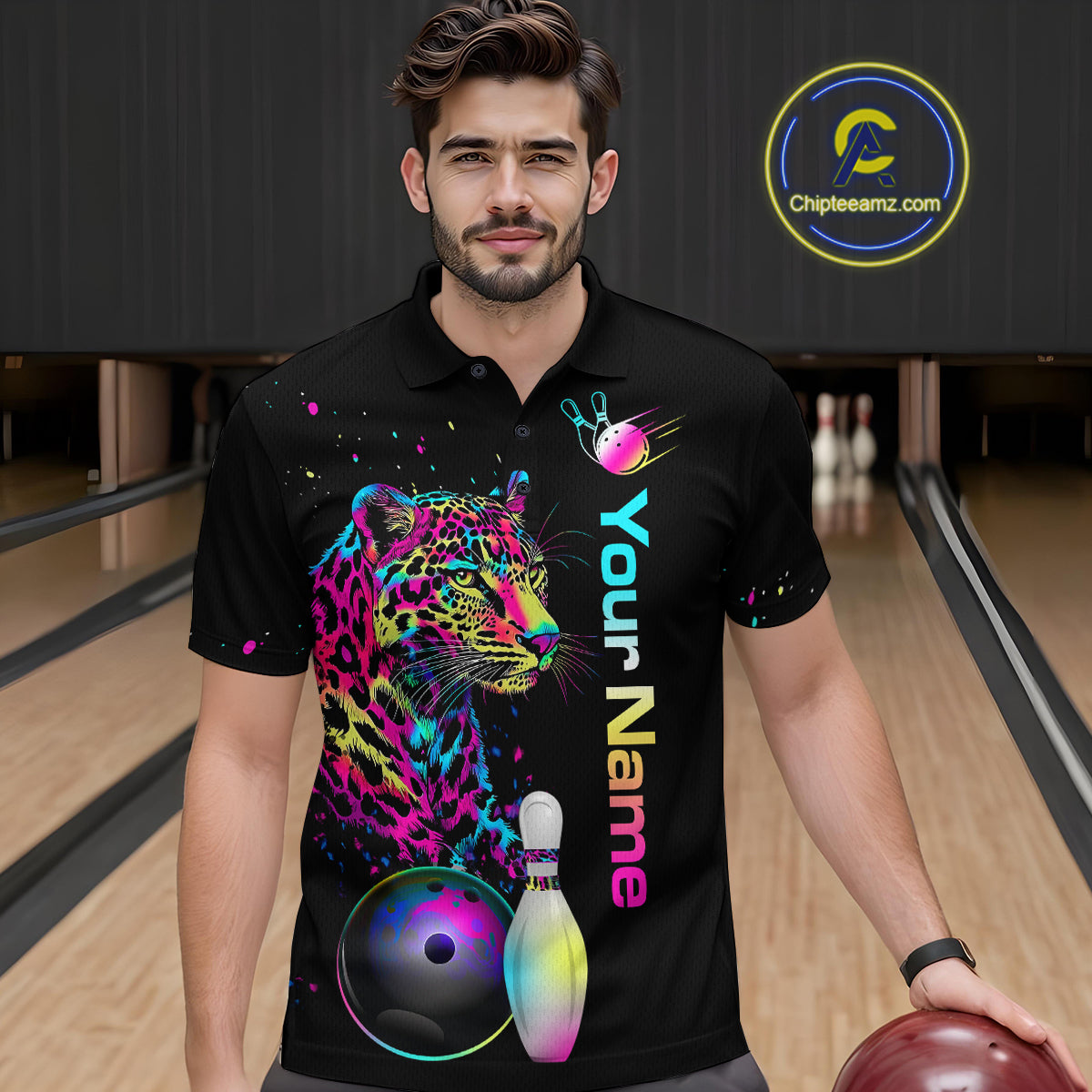Custom Multicolor Leopard Bowling Shirts For Men Bowling Team Shirt Polo & 1/4 Zip HNT134