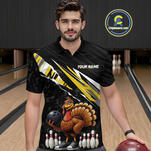 Load image into Gallery viewer, Custom Yellow Funny Turkey Bowling Jersey for Men Thanksgiving Bowling Shirts Polo &amp; 1/4 Zip HNT117